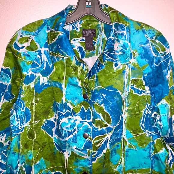 Additions by Chicos Size 1 Medium Snap Front Modern Print Cotton Spandex Jacket - Picture 3 of 8